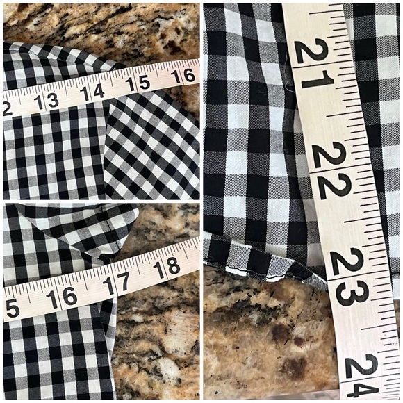 Chevignon Black White Gingham Blouse S Peplum Short Sleeve Cottagecore Preppy - Picture 6 of 10